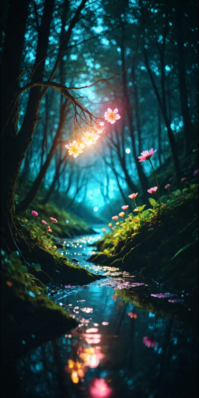 (8k analog photo,faerie landscape:1.2),
a (faerie strange:1.1) forest at night with (glowing:1.1) flowers,river,vibrant colors
<lora:M05_Intensify:1>