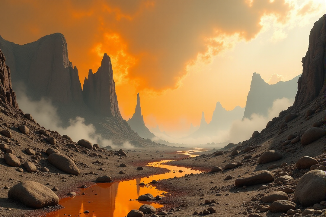 A post-apocalyptic wasteland rendered in Chrono-Impressionist Temporal Flux, where multiple time periods blend and shift. Use toxic orange and nuclear grey to represent different eras, creating a dynamic, time-bending compositionâââ