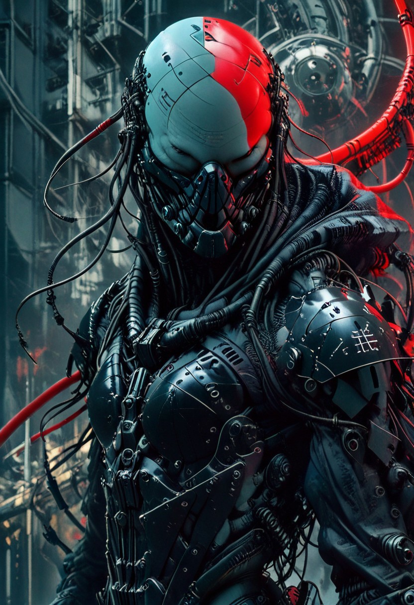 a neon red carbon soldier at night, edgy enough for a metal album cover, dynamic,  <lora:- iLL - the_edgy_mech_V2.0-step000013500:0.4>, <lora:- iLL - master_of_slob_omnom_V1.0-step00011500:.8>    <lora:noobai_vpred_1_blending_v1:0.8>  <lora:Far_Future_Sketch_Illustrious__Pony:0.8>cybervision.