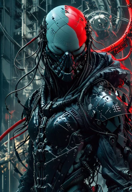a neon red carbon soldier at night, edgy enough for a metal album cover, dynamic, <lora:- iLL - the_edgy_mech_V2.0-step000013500:0.4>, <lora:- iLL - master_of_slob_omnom_V1.0-step00011500:.8> <lora:noobai_vpred_1_blending_v1:0.8> <lora:Far_Future_Sketch_Illustrious__Pony:0.8>cybervision.