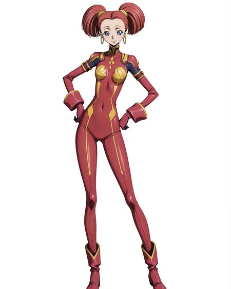 anime coloring,anime screencap,
highres,best quality,masterpiece,
shiny skin,
BREAK
<lora:transparent-background-illustriousxl-lora-nochekaiser:1>,transparent background,(white background:1.1),
Code Geass,
BREAK
<lora:Carine_ne_Britannia_Code_Geass_IL:1>,carbritan,1girl,solo,flat chest,twintails,blue eyes,red hair,short twintails,earrings,short hair,
bodysuit,pilot suit,red bodysuit,
standing,full body,smile,hands_on_hips,