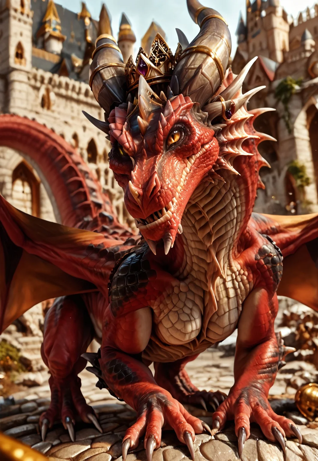 (((beautiful, high quality))), score_9, score_8_up, score_7_up,
Aarakocra, alexstrasza, feral dragon, female, curve, athletic body, perfect face, perfect eyes, perfect wings, perfect maw, perfect body, cute face, wings, 1girl, female, full body, membranous wings, solo, hi res, detailed background, indoor, castle, scales, wearing a crown, zPDXL2, zPDXLxxx, zPDXLrl, looking at viewer, yellow eyes, (slit pupils:0.7), wings, raised tail, action pose, three-qvarter view, looking at the viewer, blurred background, by zackary911, by syuro, by hanuvo, solo, hi res, complex background,
<lora:Scalie:1>,
<lora:Alexstrasza_Dragon_Form-000003:1>,
<lora:Scalie:1>, zPDXL2, zPDXLxxx, zPDXLrl,