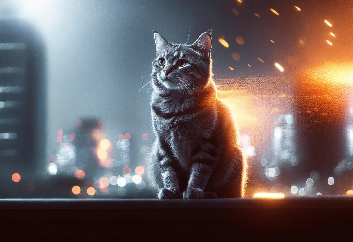 cinematic film still, A cat, bf4, <lora:BFXL:1> . city, vignette, highly detailed, high budget, cinemascope, moody, epic, gorgeous, film grain, grainy, fire, explosion, bokeh, depth of field,