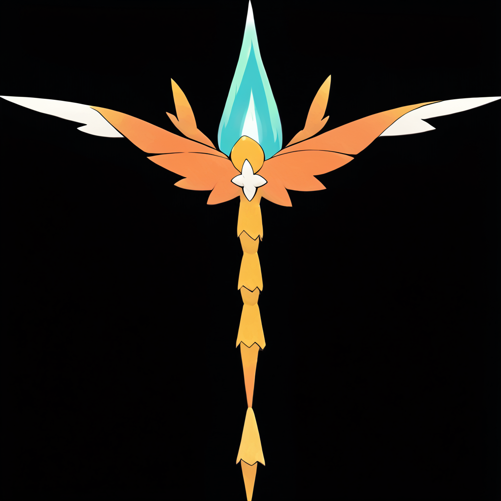 <lora:pokemon_pony_xl:1>, watercolor creature art like pokemon, Type: Ice, Type: Flying, Egg Group: Mineral, is a pokemon creature that The animal's laughter sounds like Orange chimes spreading joy and lightness in the air,It has a Orange lining in its mouth that protects it from Electric toxins in its diet,A Turquoise flame dances in its palm, a conjured light that flickers and plays, casting shadows that tell tales of old,The monster's saliva contains Dark Fairy enzymes, aiding in the digestion of its specialized diet,The animal's chirp is a Silver note that harmonizes with the natural Normal symphony of its habitat score_9, score_8_up, score_7_up, score_6_up, score_5_up, score_4_up.  Simple black background, (Masterpiece:1.3) (best quality:1.2) (high quality:1.1)