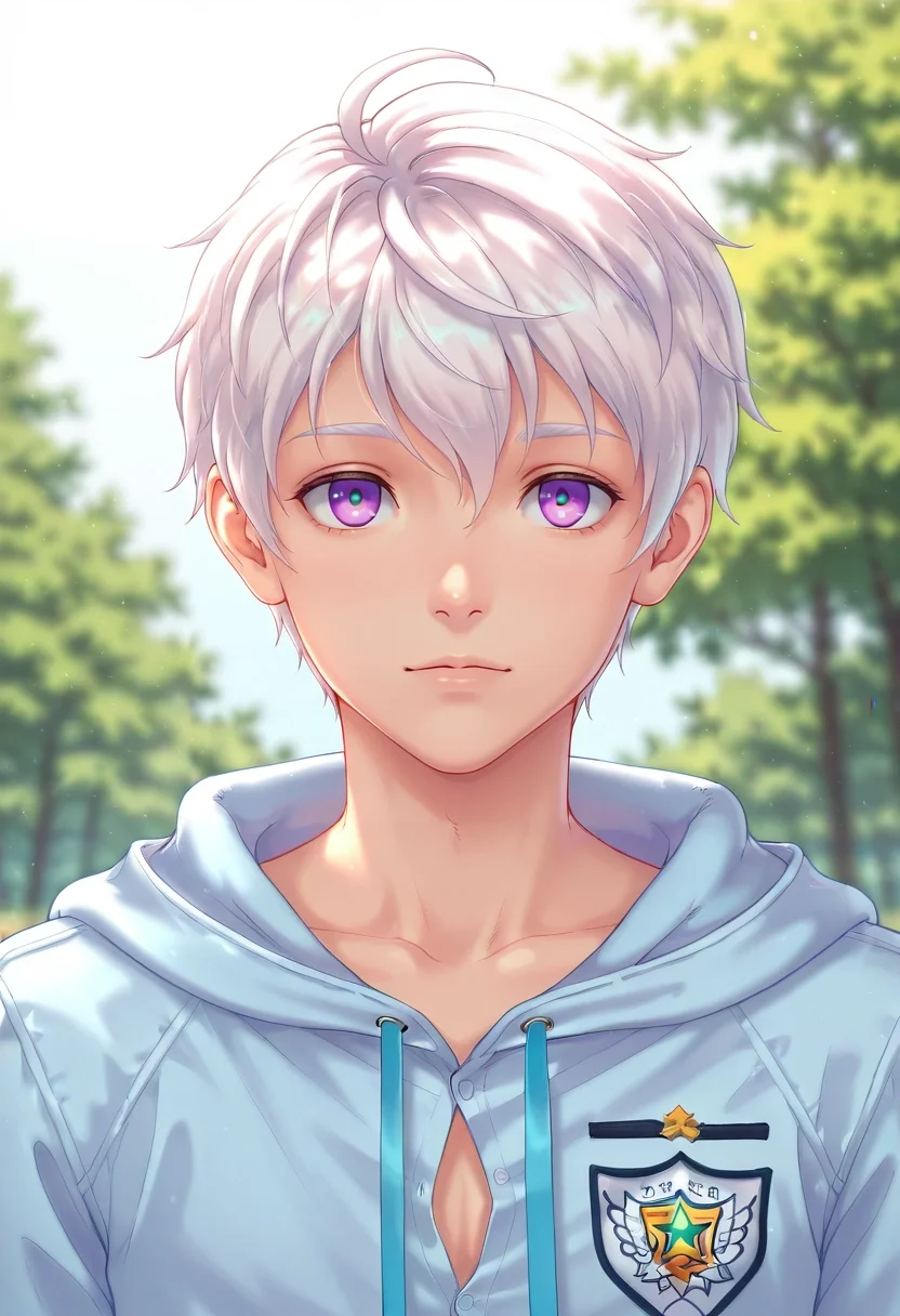 masterpiece, best quality, intricate details, semi-realistic, , , 1boy, solo, male focus, <lora:felix_clermont_ilxl:0.96>, felix_clermont, white hair, purple eyes, ahoge, , , , caps