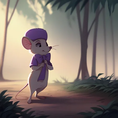 score_9, solo, bianca, hat, mouse, tail, outdoors, natural lighting