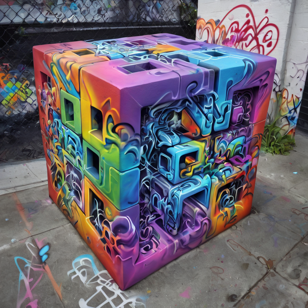 <lora:f4b14n:0.5> f4b14n san francisco rainbow cube graffiti