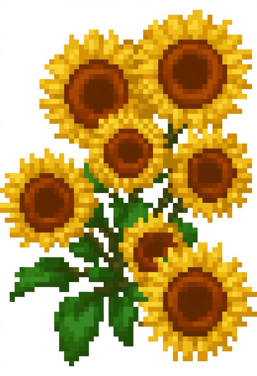 pixel, simple background, white background, 1 object, sunflower
