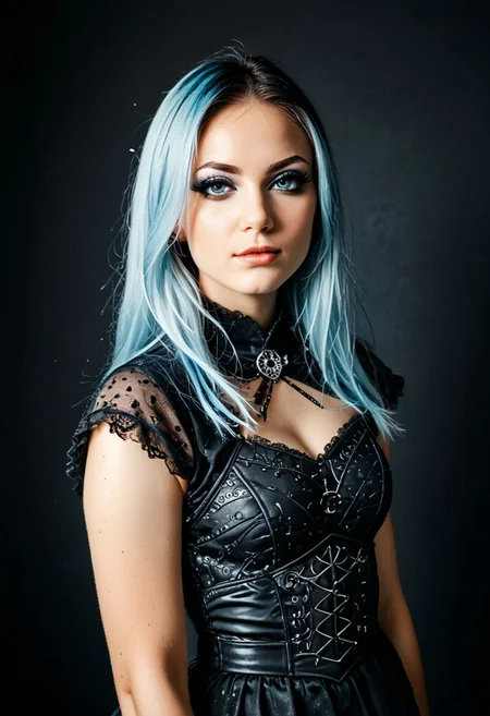 epiCPhotoGasm-colorfulPhoto, score_9, score_8_up, score_7_up, score_6_up, score_5_up, score_4_up, raw, photo, realistic, 1girl, andrea, 1girl, makeup, eyeshadow, freckles, light blue hair, long hair, multicolored hair, gothicstyle, (fully clothed), very long hair, gothic body armor, goth accessories, goth makeup, beautiful eyes, bright colors, high contrast, vivid lighting,, zPDXL2,