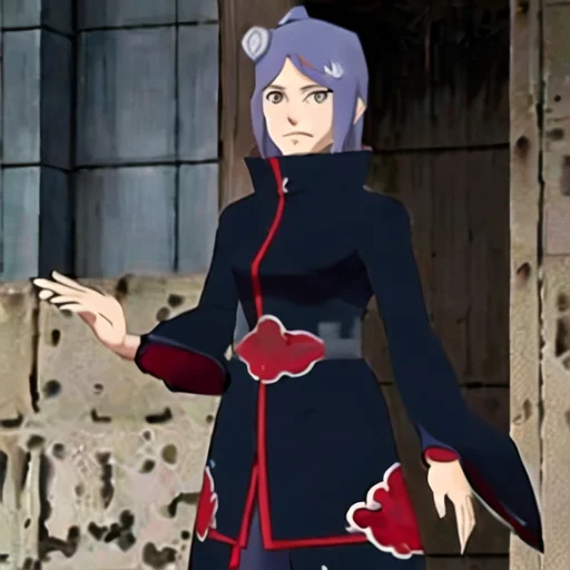 1girl, konan \(naruto\), (akatsuki outfit:1.2), labret piercing, blue hair, standing,