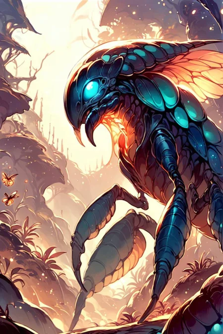 score_9, score_8_up, score_7_up, source_anime, <lora:DynamicPose_alpha1.0_rank4_noxattn_100steps:1>,
Beautiful Lighting, dynamic angle, dynamic pose,
<lora:Flashfires_Insectosaur:0.8>, insectosaur, creature, glowing runes, no humans,