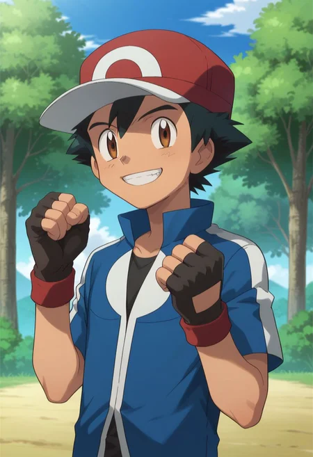 score_9, score_8_up, score_7_up, source_anime, highly detailed, 1boy, solo, male_focus, slender, skinny, cute,
1boy, male focus,solo, brown eyes, smile, jacket, outdoors, closed mouth, blue jacket, day, shirt, black hair, tree, bangs, hat, clenched hands, hands up, smile, teeth, excited, happy, fingerless gloves, **
simple background,