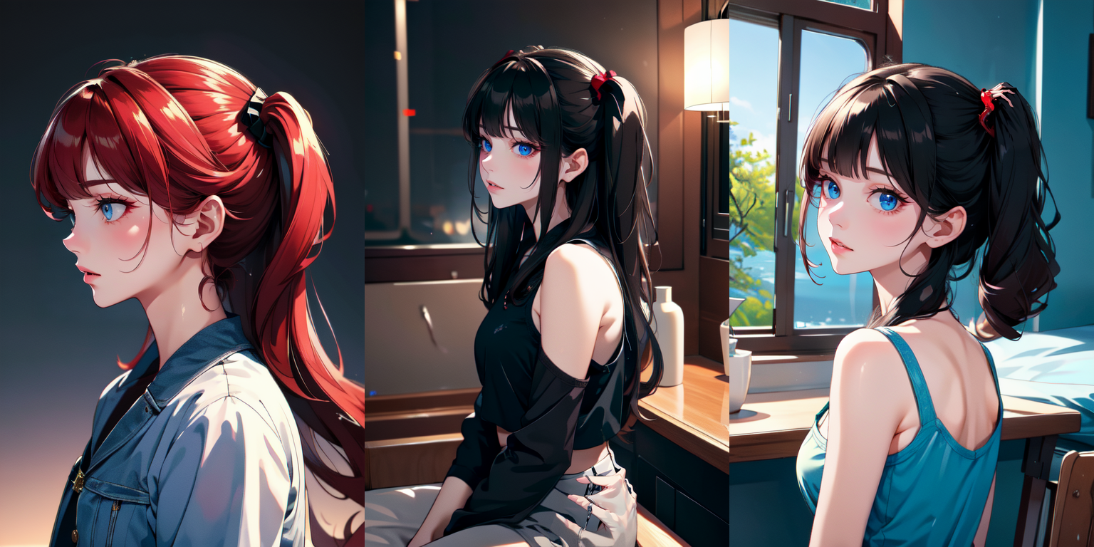 highly insanely detailed, masterpiece, top quality, best quality, highres, 4k, 8k, RAW photo, (very aesthetic, beautiful and aesthetic), two side up, 
__lazy-wildcards/dataset/background-color__, 
<lora:two_side_up-1.0:0.8>âââ
