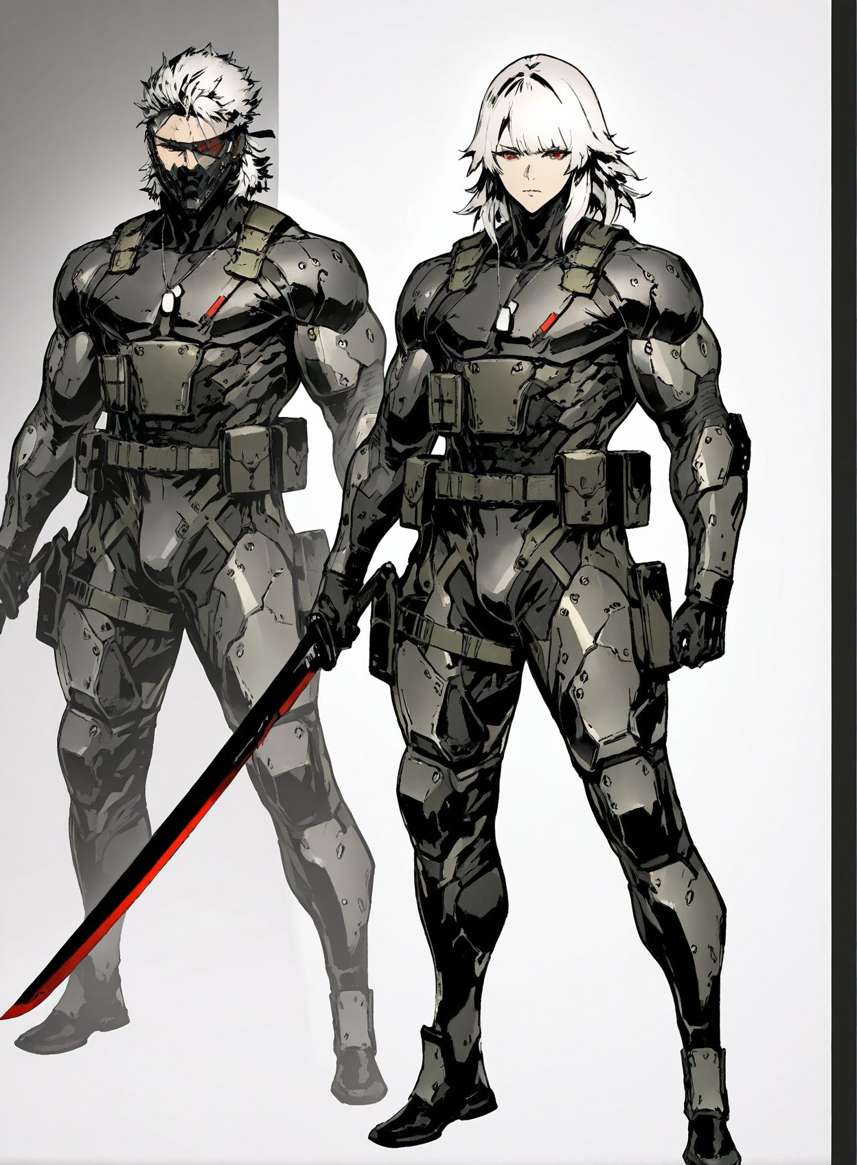 masterpiece,best quality,amazing quality,very aesthetic,absurdres,newest, huge filesize,
<lora:spo_sdxl_10ep_4k-data_lora_webui:0.5>,
<lora:add-detail-xl:1>
1boy, short hair, muscular male,  holding sword,   red eyes, full body,Bio-Ninja, white hair, medium hair, 
raiden \(metal gear\), 
Machine armor,dog tags, 
simple pencil sketch, spot color, <lora:Yoji:0.8> yoji_shinkawa,