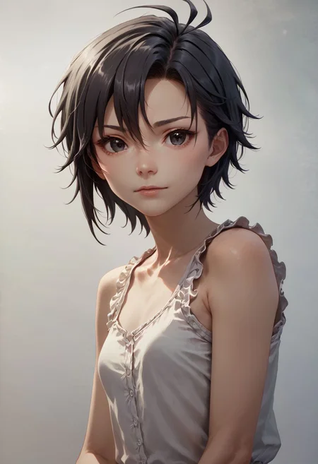 score_9,score_8_up,score_7_up,score_6_up,source_anime, <lora:Worldly_XL:1>
1girl, solo, full figure,
<lora:KikuchiMakoto_pony_v1:0.9> kikuchi makoto, kkcmkt, short hair, black hair, antenna hair, hair between eyes, black eyes, flat chest, small breasts, long legs,
zPDXL, zPDXL-neg