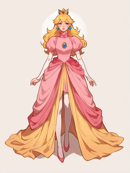 source_anime, score_9, score_8_up, score_7_up, score_6_up, score_5_up, <lora:h4nn4hXLP:1> h4nn4h, 1girl, solo, long hair, princess peach, full body, blonde hair,