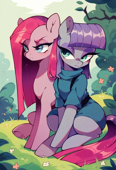 score_9, score_8_up, score_7_up, score_6_up, score_5_up, score_4_up, duo, feral, pony, pinkamena, maud_pie,