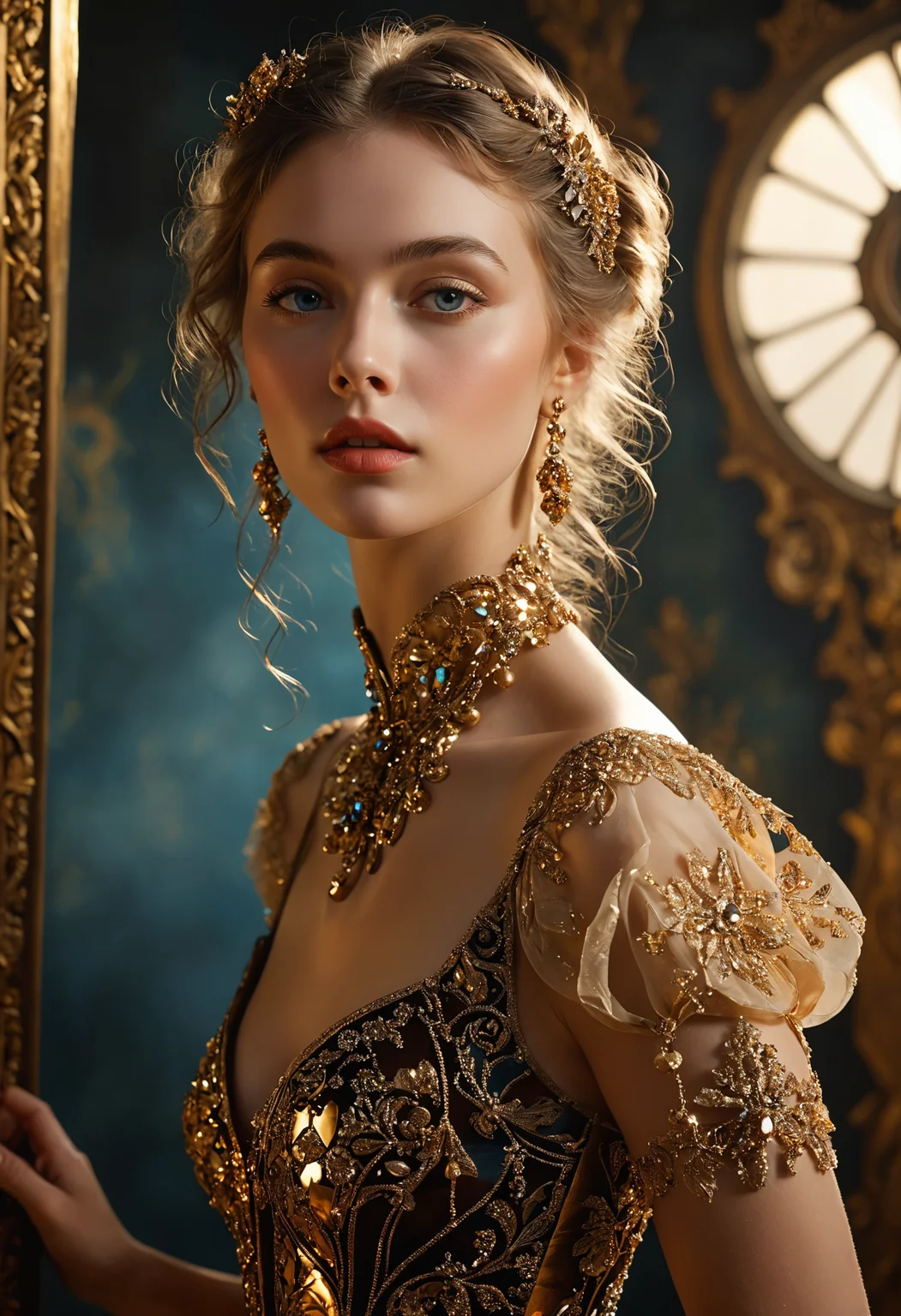 masterful, hyper detailed, award winning photo, (intricate details, masterpiece, best quality:1.2),
full body photo of (insanely sensual:1.2) woman,
(style by Eugen Bracht and Karel Dujardin and Rolf Armstrong:1.2),
(lethal and bifurcated and restorative atmosphere, lens flares, dreamy flares adding a whimsical and romantic touch to the visuals, aesthetic of social sculpture:1),
leading lines, cutting-edge phenomenal masterwork with exemplary details,
(chocolate and two-toned colors:0.1),
<lora:MJ52:0.5> <lora:add-detail-xl:1>