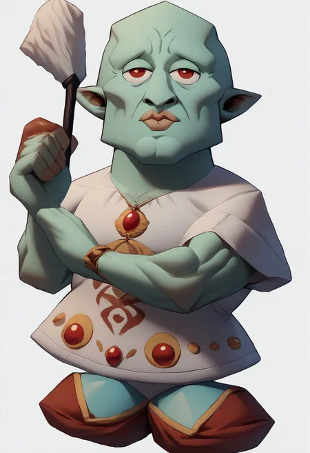 score_9, score_8_up, score_7_up, , rating_general ,1boy, aqua skin, bald, red eyes, muscular, handsomize, n64zeldastyle, 3d, polygonal, white background, full body