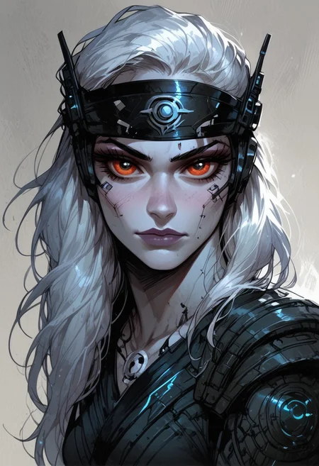 score_9, score_8_up, score_7_up, BREAK, 1woman portrait, Recypu style,close up of futuristic robotic female, long hair, white skin, sleek opaque reflective black visor, white background
<lora:Fant5yP0ny:0.6> <lora:fantasy_world_pony:0.9>
<lora:Cherry-Gig:0.55>