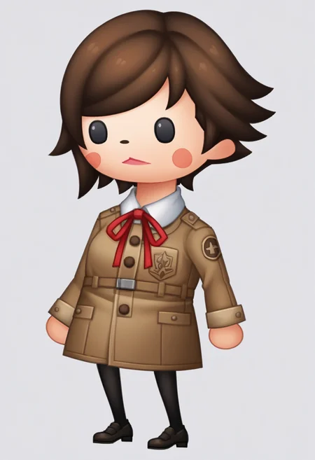 score_9, score_8_up, score_7_up, source_anime BREAK 1girl, solo,
<lora:zs_TheatrhythmStyleXL_1:1> theatrhythmstyle, chibi, white background, full body
 <lora:zs_YokoXL:1> yokosmtvv, short hair, brown hair, swept bangs, black eyes, brown uniform, red neck ribbon, skirt, black pantyhose