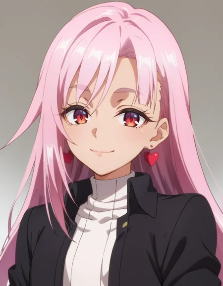 score_9, score_8_up, score_7_up, source_anime, BREAK
1girl, solo, looking at viewer, gradient background, upper body, light smile,
liz smart, dark skin, long hair, straight hair, pink hair, red eyes, heart earrings,
date outfit, black jacket, white shirt, medium sleeves,
<lora:liz_smart_anime-soralz:1>