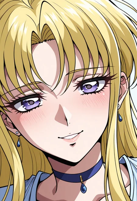 masterpiece, best quality, newest, highres, uncensored, 1girl, yokota mamoru style,1girl, slender face,motion lines,
Cecilia,Ahoge Hair, Blonde Hair, Waist Length Hair,Long Hair,Violet Eyes,Large Eyes,Choker,Slim
solo, open eyes,smile with love, earrings, jewelry, long hair, blush, close-up,, dutch angle, portrait,full dressed