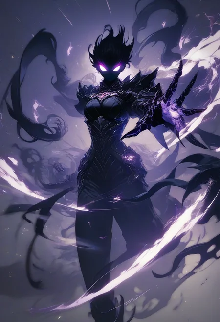 score_9, score_8_up, score_7_up, score_6_up, score_5_up, score_4_up, <lora:Shadow_Style_for_Pony:1> shadow person, female, black silhouette, action pose, magic knight, source_anime, Illustration, official artwork, anime style, wallpaper, official art