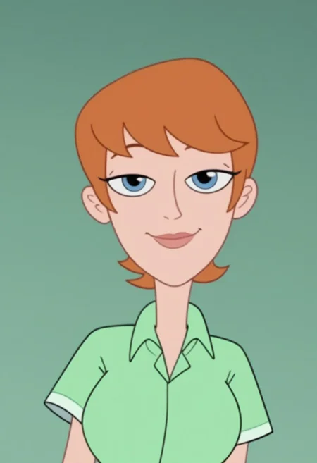 ((bedroom background)),score_9, score_8_up, score_7_up,score_6_up,
1girl, Solo, BrigetteM_MM, light skin, light blue eyes, light orange hair, short hair, small pointed nose, light green short-sleeved shirt, blue-gray pants, light brown shoes, big eyes, tall stature, smile, sexy face, close-up, face photo, perfect eyes, perfect smile, looking at the viewer, big breasts