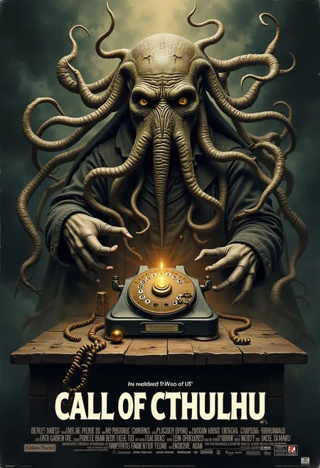 "Call of Cthulhu".
Movie poster of Cthulhu on a telephone.
Ethereal imagery.
mvpstrCE style