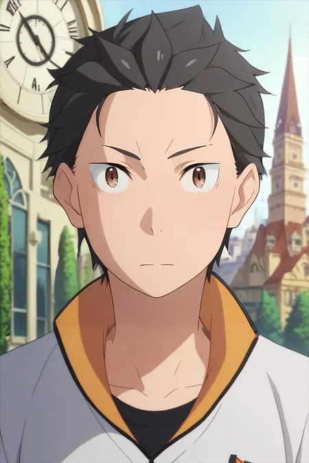 score_9, score_8_up, score_7_up, source_anime, semi-realistic, looking at viewer, upper body, depth of field, 1boy, solo, male focus, <lora:subaru_natsuki_pony:0.94>, subaru_natsuki, , , clock tower, , <lora:sdxl_lightning_8step_lora:1>
