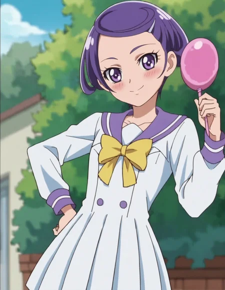 score_9, score_8_up, score_7_up, anime screencap, solo,1girl,kenzakimakoto , school uniform, sailor collar,white skirt, smile, hair ornament, hairclip, looking at viewer,cowboy shot ,small breasts,blush<lora:kenzakimakoto:0.8>