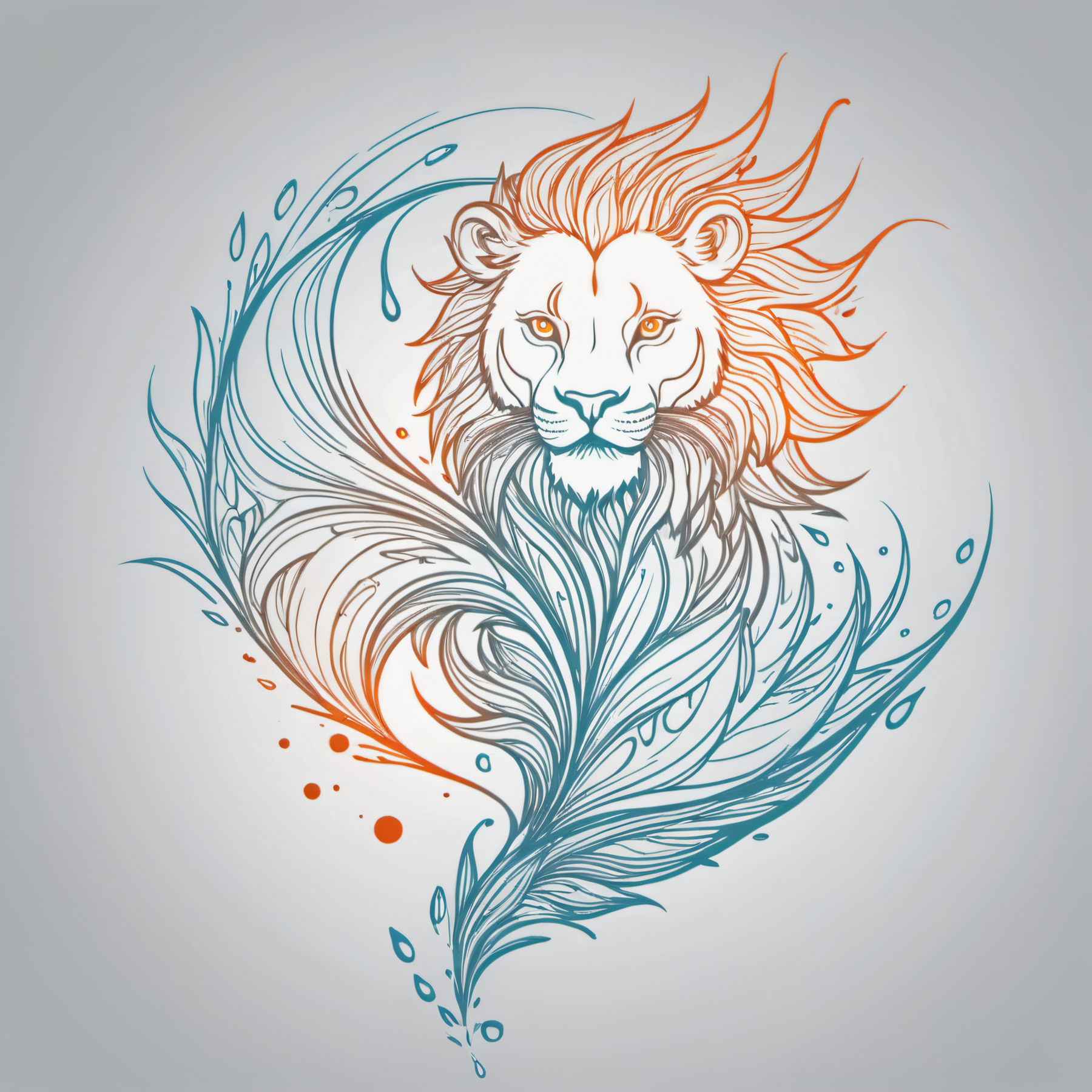 line art drawing abstract expressionism,  intricately formed dynamic splash of fire and water in the shape of a lion . professional, sleek, modern, minimalist, graphic, line art, vector graphics