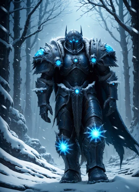 (style-swirlmagic:0.8), solo, half shot, looking down, detailed background, detailed face, (dystopian futuristic theme:1.1), astronaut, wearing white space armor, curious glance, spacewalk, dynamic pose, inter-dimensional travel, drifting particles, cybernetic enhancements, black hole in background, eerie glow, epic scifi atmosphere,,An enchanted forest where magical creatures and plants abound(hyperdetailed photography:1.3),Epic,awardwinning,masterpiece,hyper-detailed complex,dawn,blue glowing eyes,world of warcraft style,raytracing,octane render,sharp focus,35nm dof,bokeh,Trending on artstation,deathknight style,<lora:add-detail-xl:1>,deathknight style,snowing,<lora:deathknightsyleXL_v1-step00000400:0.8>