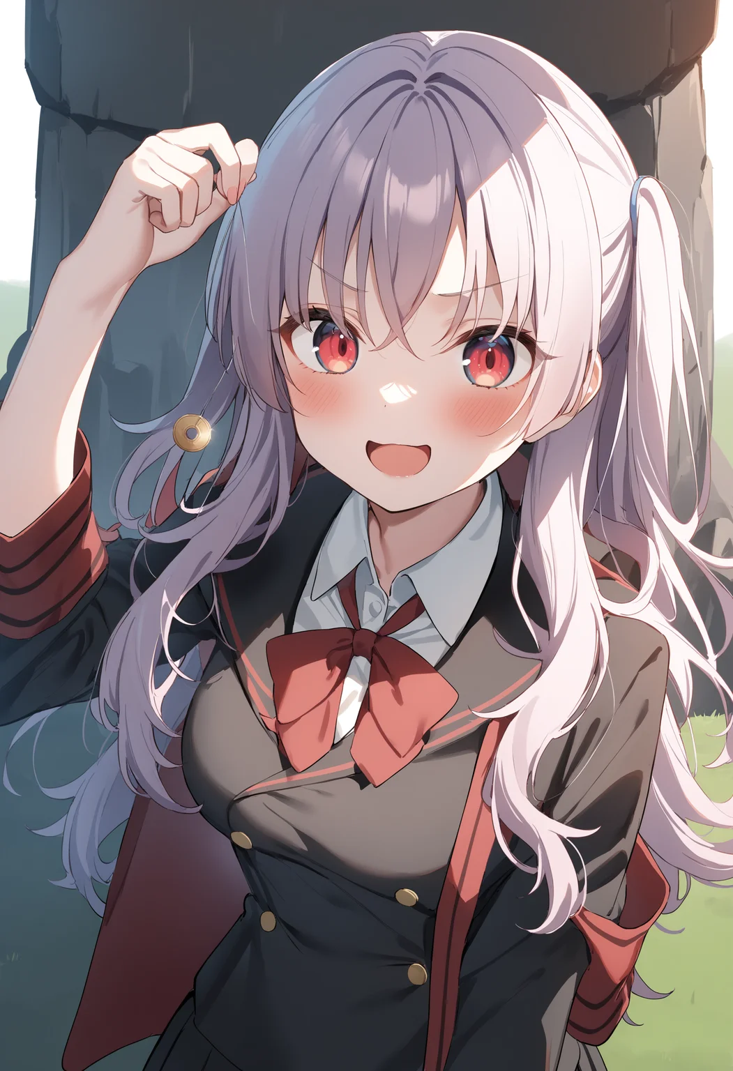 1girl,sincos, ningen mame, toosaka asagi,solo,medium breasts,school uniform,
hypnosis, mind control,looking at viewer, hand up, coin on string, <lora:hypnosis_XL_v1:0.7>
upper body, silver hair, red eyes,laugh, stonehenge, closed mouth, ringlets hair,
best quality, very aesthetic, absurdres
