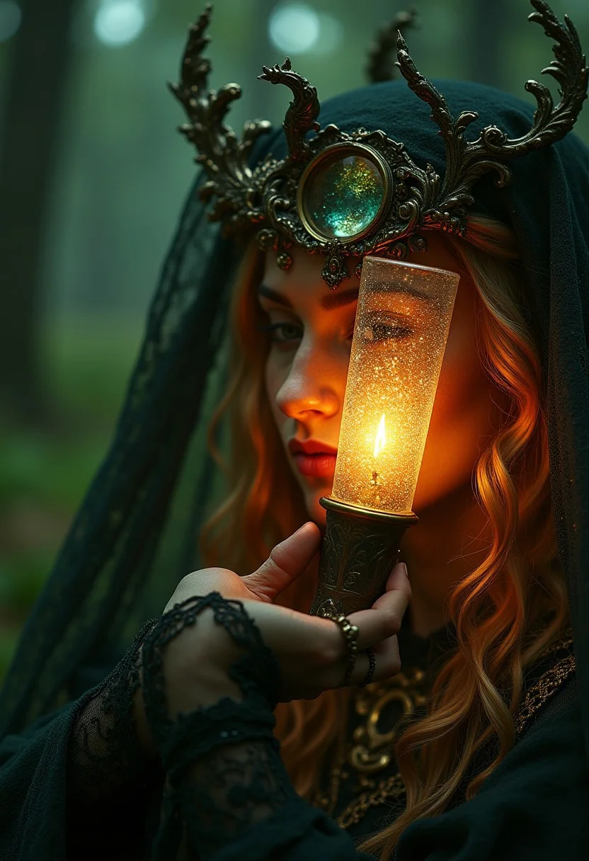 raw photo of a wiccan_witch, relistic, intricate details, whimsical elements, exciting background, wicca, magic, magical, fantasy, glowing, magical supplies, magical symbols