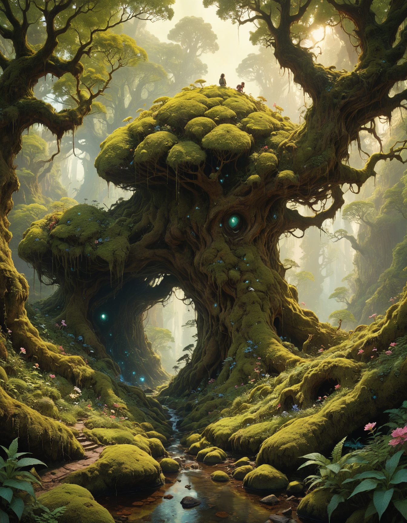 hyper realistic and highly detailed, by Annie Leibovitz and Sachin Teng, panoramic wide angle shot of an phenomenally beautiful otherworldly landscape, famous artwork by (ralph blakelock:1.1) and (asher brown durand:1.1), detailed expressive eyes, fantasy style, the shiny firexolder, a shrewd jungle dweller, covered in blorbshmeckeling moss and most often accompanied by the tiny bioluminescent mundane boulderdoodle, it quorbles among gnarled trees and the enchanted jibberquillflowers in the heart of the lush forbled lands of planet hellshminger, the third, award winning, film grain, dramatic lighting, movie still frame, depth of field,  (masterful, professional, intricate details, masterpiece, best quality:1.5)
<lora:add-detail-xl:0.5> <lora:xl_more_art-full_v1:0.5>