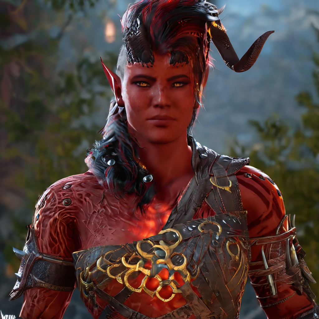 cinematic photo 1girl,solo,red skin,horn,yellow eyes,<lora:karlachxl-000009:1>,muscular, . 35mm photograph, film, bokeh, professional, 4k, highly detailed