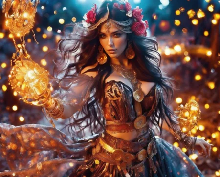 RAW photo, (masterpiece:1.3), subsurface scattering, heavy shadow, (high quality:1.4), (intricate, high detail:1.2), professional photography, HDR, High Dynamic Range, realistic, ultra realistic, photorealistic, high resolution, film photography, ambient lighting, atmospheric effects, <lora:detail_slider_v4:2>, OverallDetail, a gypsy, <lora:Gypsy:1>, wearing intricate clothes and jewelry, casting a fireball, CastSpell, <lora:CastSpell-10:1>, epiCPhoto