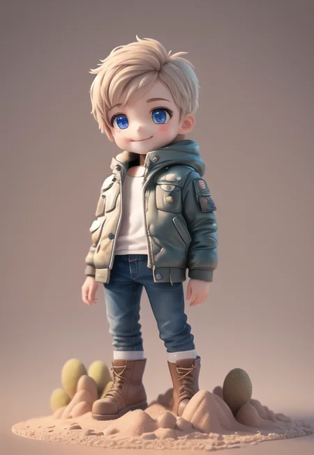 (masterpiece),(best quality),(ultra-detailed), (full body:1.2), 1boy,chibi, smile,(beautiful detailed face), (beautiful detailed eyes), (Simple and clean style_1.5),Desert, boots, jacket,


 <lora:blindbox_V1Mix:1>