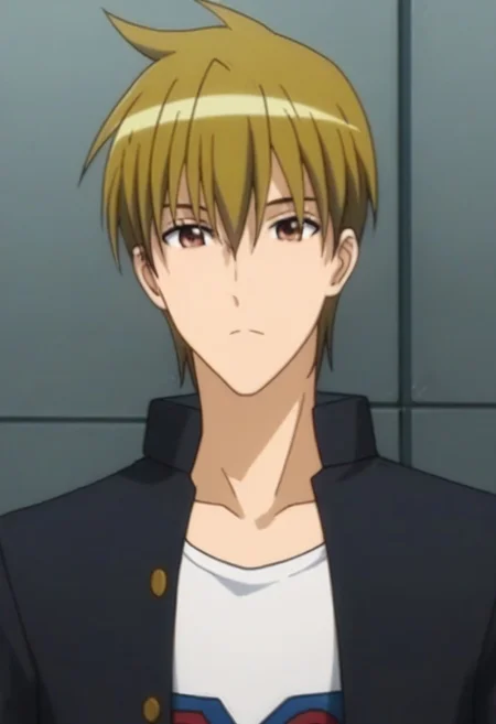 ((masterpiece)), ((best quality)), ((ultra-detailed)), ((absurdres)), score_9_up, score_8_up, score_7_up,
HD, top quality, best quality, amazing quality, High-quality illustrations, anime screencap, source_anime, best aesthetic, perfect proportions, perfect eyes, 1boy, 1male, solo boy, solo male, male focus, solo male focus, Anime, boy, male anime character, anime boy, handsome, cute, charming, sexy, Keita Tsuwabuki, dark blonde hair, reddish brown eyes, ((lean body, fit body, slim body, small slim waist)), ((tall body, tall height)), ((plain black blazer, white shirt)), ((school rooftop background)), easynegative, updn, Expressiveh, masterpiece, best quality, very aesthetic, absurdres