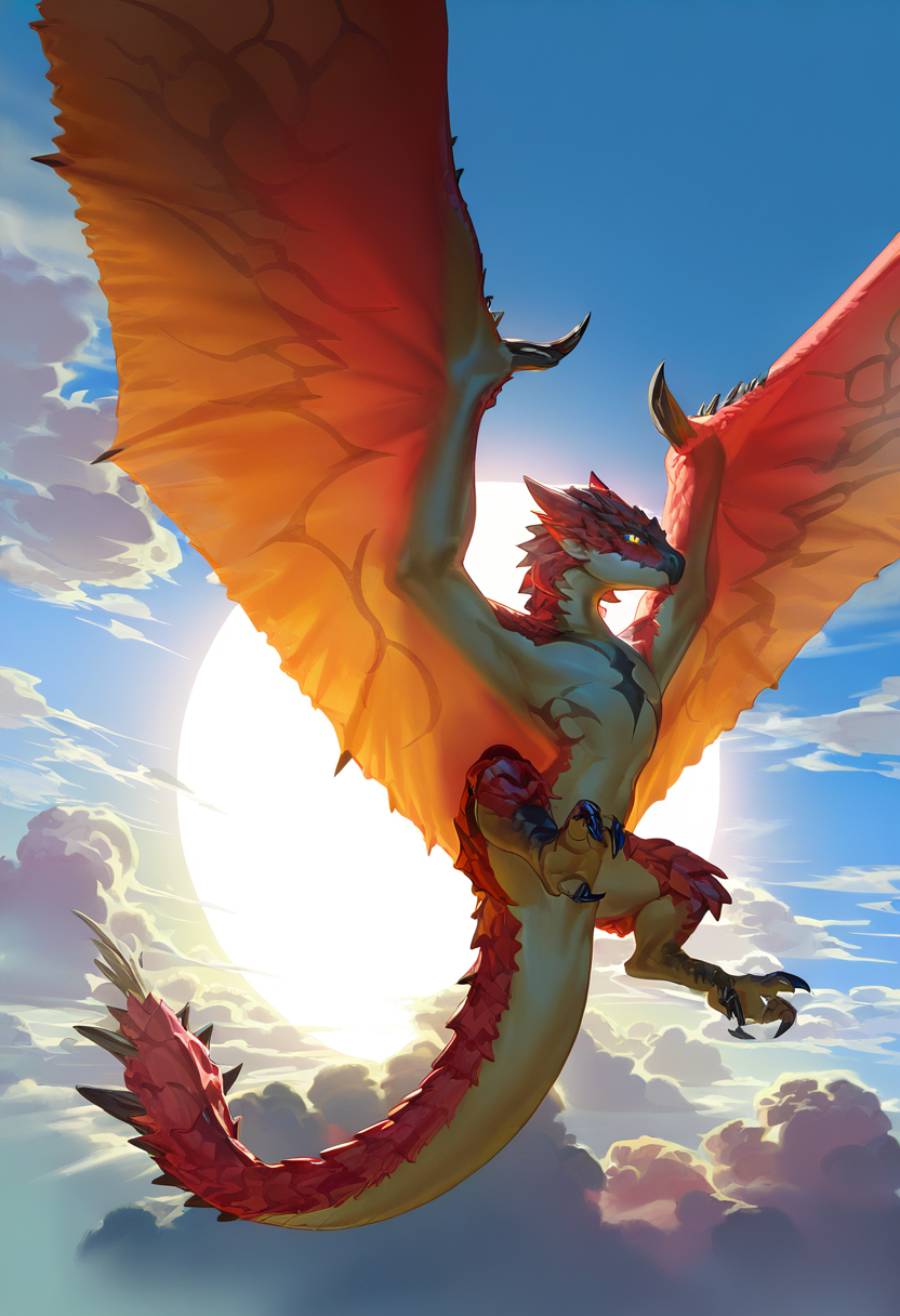 <lora:MH_RathDuo_a1_7_NoobXL-eps_spnlora1_th-0.7>,<lora:nyalia>,nyalia,masterpiece,best quality,high quality,shaded,amazing quality,very aesthetic,absurdres,scenery,newest,volumetric lighting,digital media \(artwork\),depth of field,mhrath,solo,feral,detailed background,sky,cloud,(yellow eyes),blue sclera,slit pupils,three-quarter view,red scales,no hands,winged arms,flying,dutch angle,wing markings,