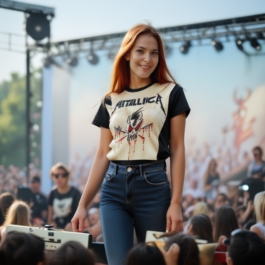 Abstract style score_9_up, score_8_up, score_7_up, masterpiece, ultra quality, ultra detailed,1girl, blond, slender, petit, wearing a Metallica t-shirt, metallica logo, bones design, she's wearing black jeans in a music concert, outdoors, mtbs, metallica, metallica_bones, metallica logo, metallica t-shirt mtbs, metallica_bones, <lora:Metallica-Bones-tshirt-ponyv2:0.8>    <lora:Karla pony:0.8> kxkx, long, hair, photograph . Non-representational, colors and shapes, expression of feelings, imaginative, highly detailed