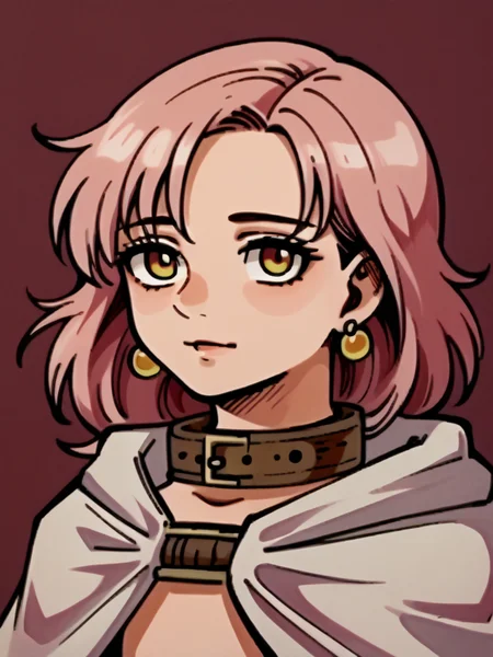 <lora:Ryoko_Kui_Portaits-PonyXL-1024px:0.9>,1girl,solo,portrait,KRSillPlain, white cape, collar, earrings,standing,<lora:KRSillPlain_SDXL-000005:1>