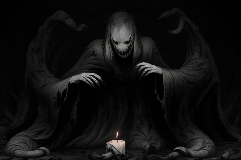 Photography, photorealistic, insanely real life detailed, 8k, highest resolution possible, sharp focus, taken with professional DSLR and lenses, cinematic, taken best skilled cinematographer, 
mong, monster, horror \(haunted house\), Darkness,
haunted house,night,dark,sparse Candlelight, creepy, scary,terrifying
horror movie atmosphere, cinematic dark night time lighting and dramatic shadows,