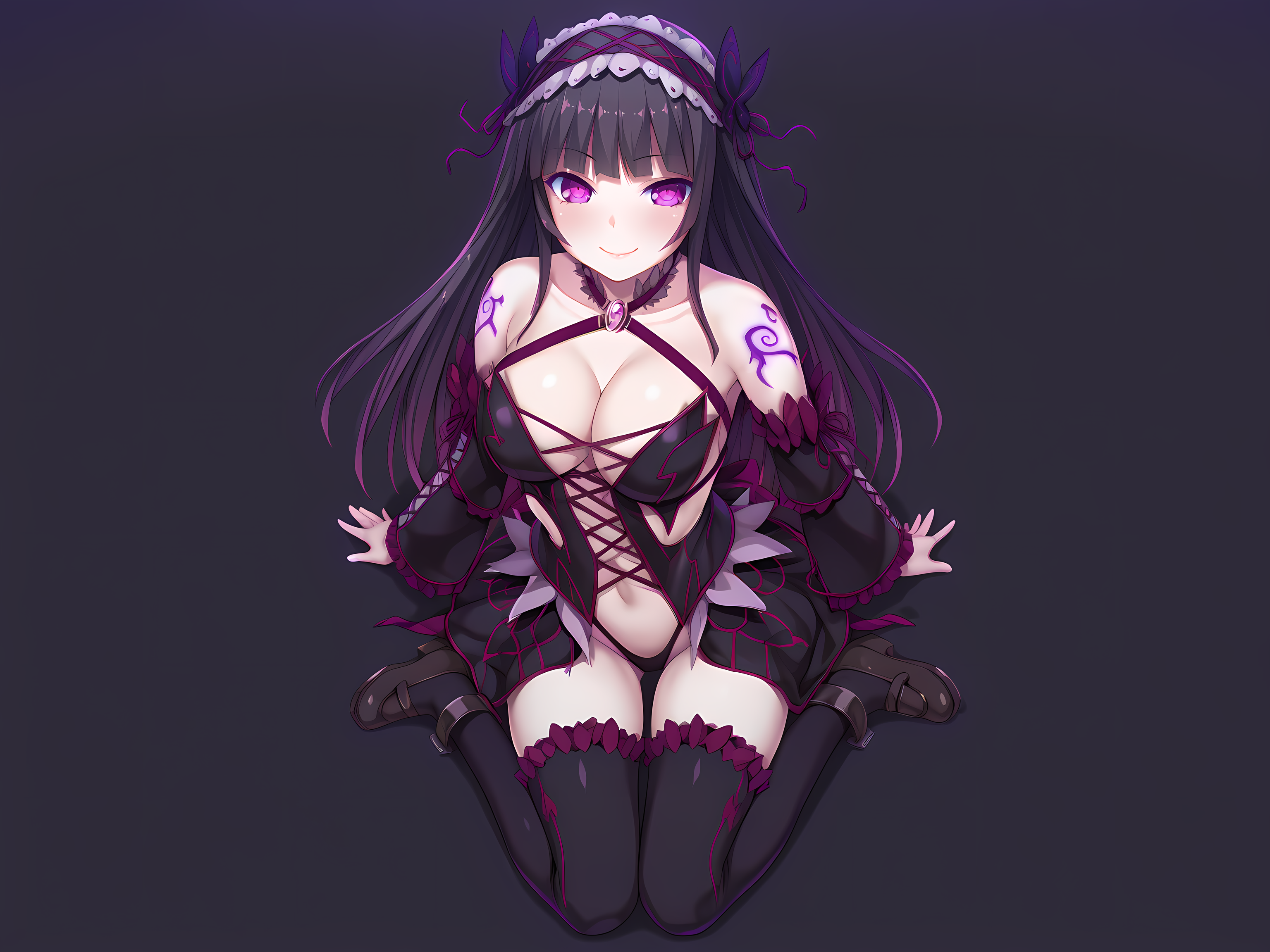 <lora:Kukizawa_Kokoro_-_Yamizome_Revenger_-_Escude:1>,1girl,solo,kokoro,large breasts,evil outfit,shoes,smile,skirt,thighhighs,dark persona, masterpiece,best quality,amazing quality,