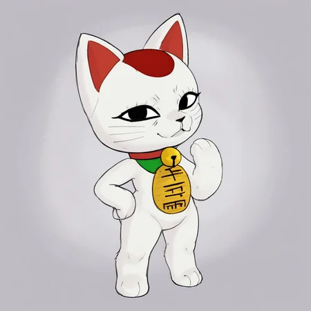 turbo granny,dandadan,yokai,face wrinkles,humanoid female,white fur,grey eyes,no pupils,red spot on forehead,bell collar,koban_coin