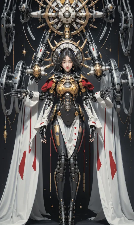 <lora:tarot_mecha:1>,1girl,mecha,full body,Tarot, red armor, star map,simple background, <lora:animetarotV51:0.8>, <lora:techpriest:0.6>, mechanical arms, steampunk, hood, robe, techpriest, (masterpiece, best quality, high quality, highres, ultra-detailed),