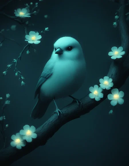 <lora:020_nvcmsdx_1:1> bird on a branch with flowers nvcmsdx ghostly glow