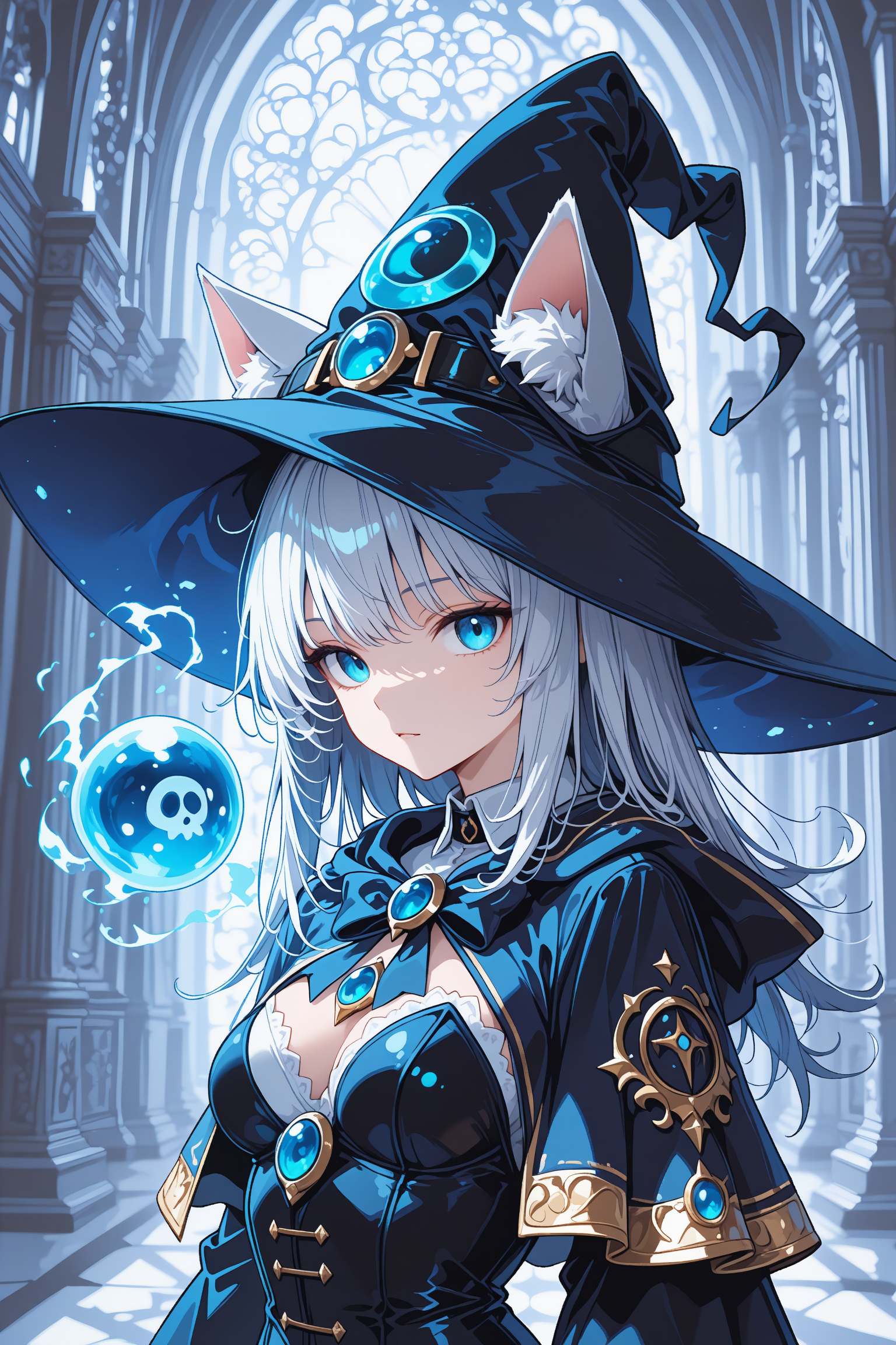 , 1girl,catgirl, mage,detailed background,deapth of field,upper body,lazypos2,